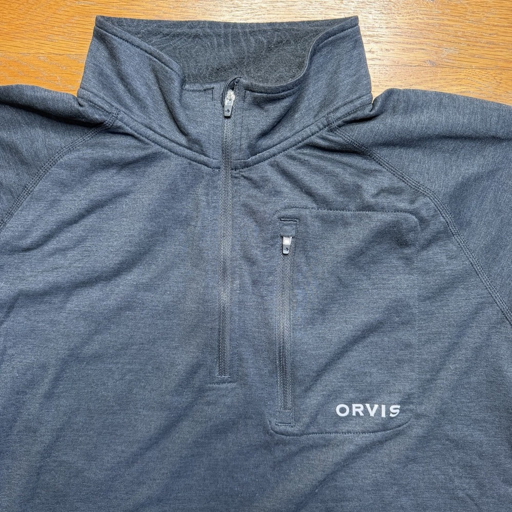Orvis First Frost Men's 1/4 Zip Sz Large Black Fishing Lightweight Thumbholes